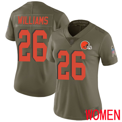 Cleveland Browns Greedy Williams Women Olive Limited Jersey #26 NFL Football 2017 Salute To Service